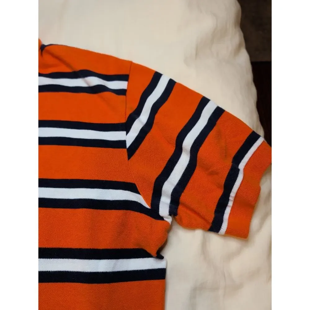 Polo Ralph Lauren Shirt Mens XL Orange Navy White Striped Short Sleeve Pony Logo